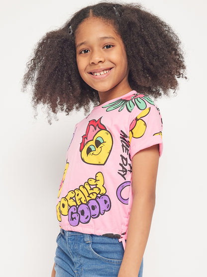 Pampolina Girls Graphic Floral Printed Top-Pink