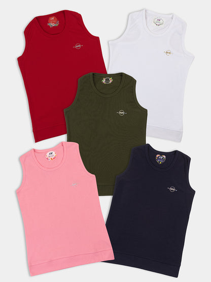 Adorable Girls' Sleeveless Top 5-Combo: Solid Colors