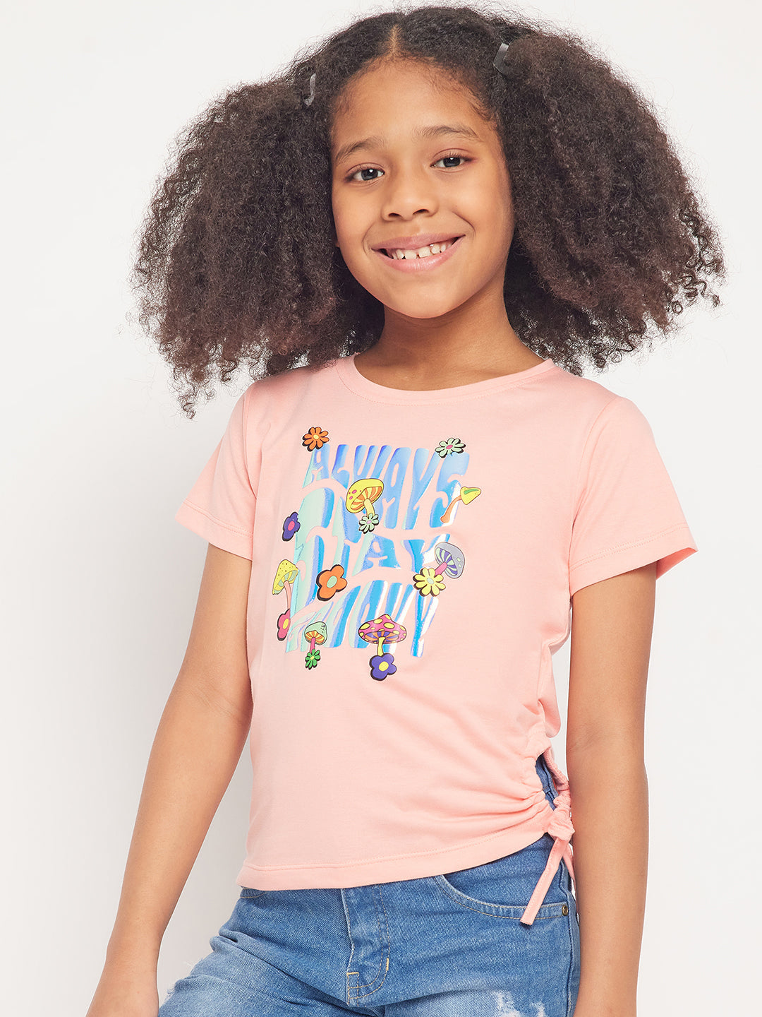 Pampolina Girls Always Stay Printed Top-Peach