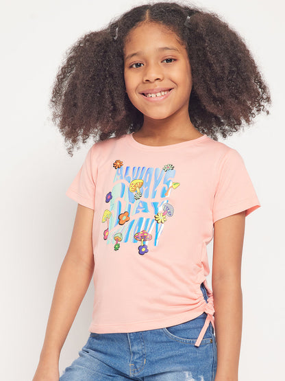 Pampolina Girls Always Stay Printed Top-Peach