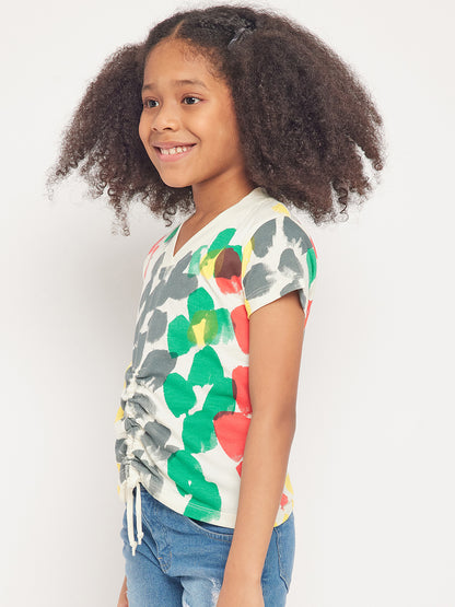 Pampolina Girls Multicolor Printed Top- Green