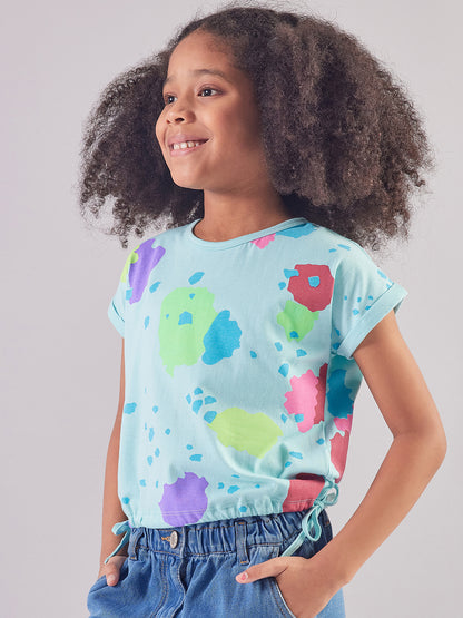 Pampolina Girls Allover Printed Top- Sky Blue