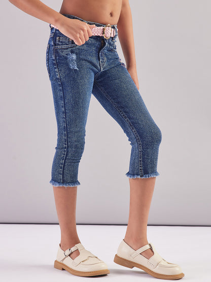 Pampolina Girls Denim Solid Capri- D.Blue