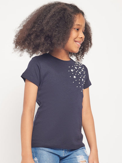 Pampolina Girls Solid Half Sleeve Top- Navy Blue