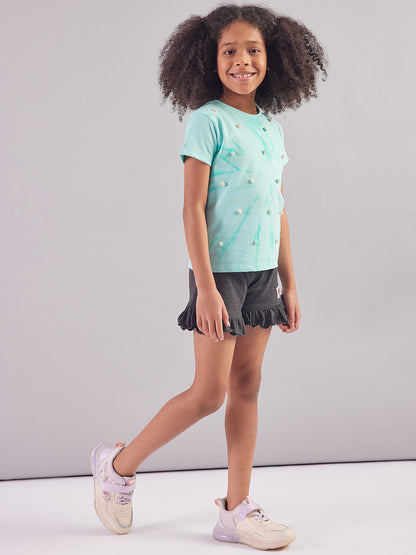 Pampolina Girls Printed Strechable Top-Sky Blue