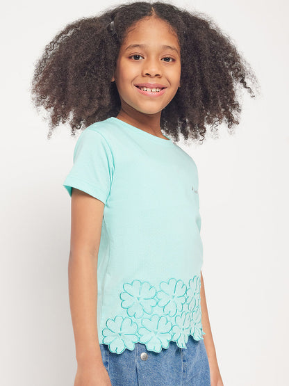 Pampolina  Girls Embordering  Printed Top- C.Green