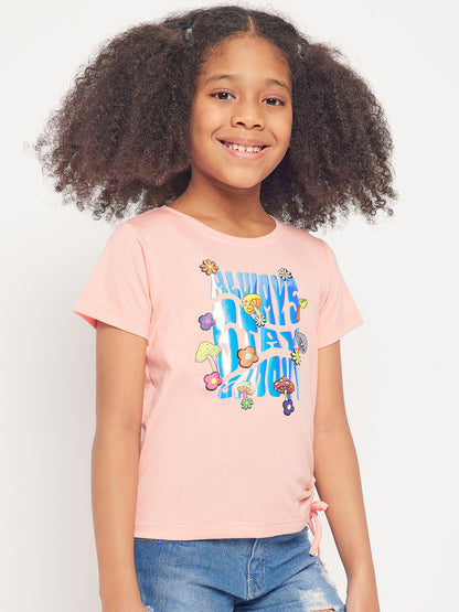 Pampolina Girls Always Stay Printed Top-Peach