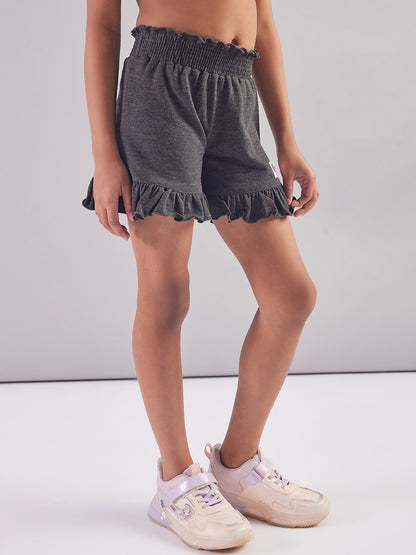 Pampolina Girls Solid Knee Length Shorts- Darkgrey