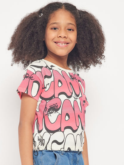 Pampolina Girls Graphic Allover Printed Top-Off-White