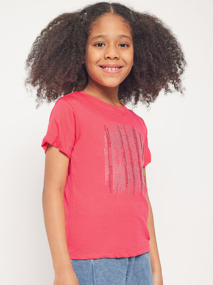 Pampolina Girls Sequin Printed Top- Coral