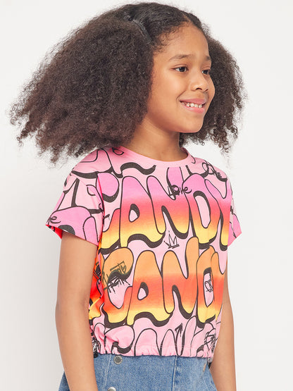 Pampolina Girls Graphic Allover Printed Top-Pink