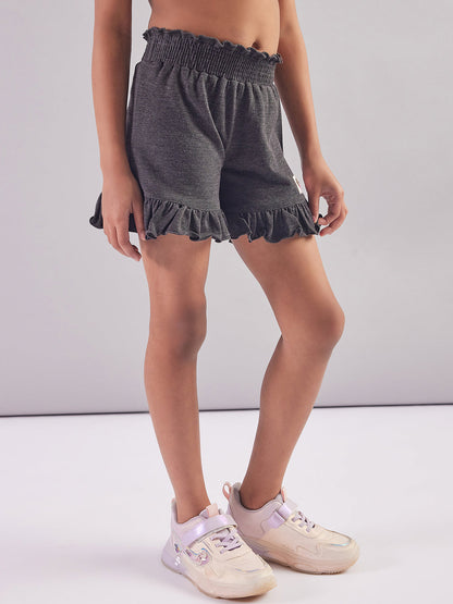 Pampolina Girls Solid Knee Length Shorts- Darkgrey