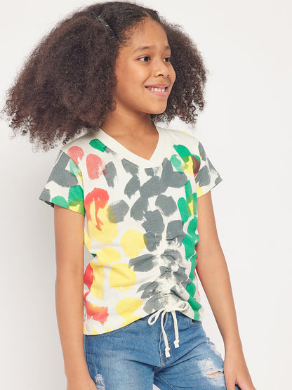 Pampolina Girls Multicolor Printed Top- Green