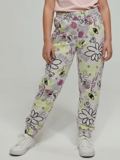 Cozy High-Waist Full-Length Printed Leggings for Children L.green Color