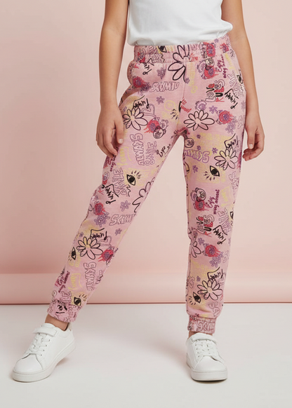 Cozy High-Waist Full-Length Printed Leggings for Children Pink Color