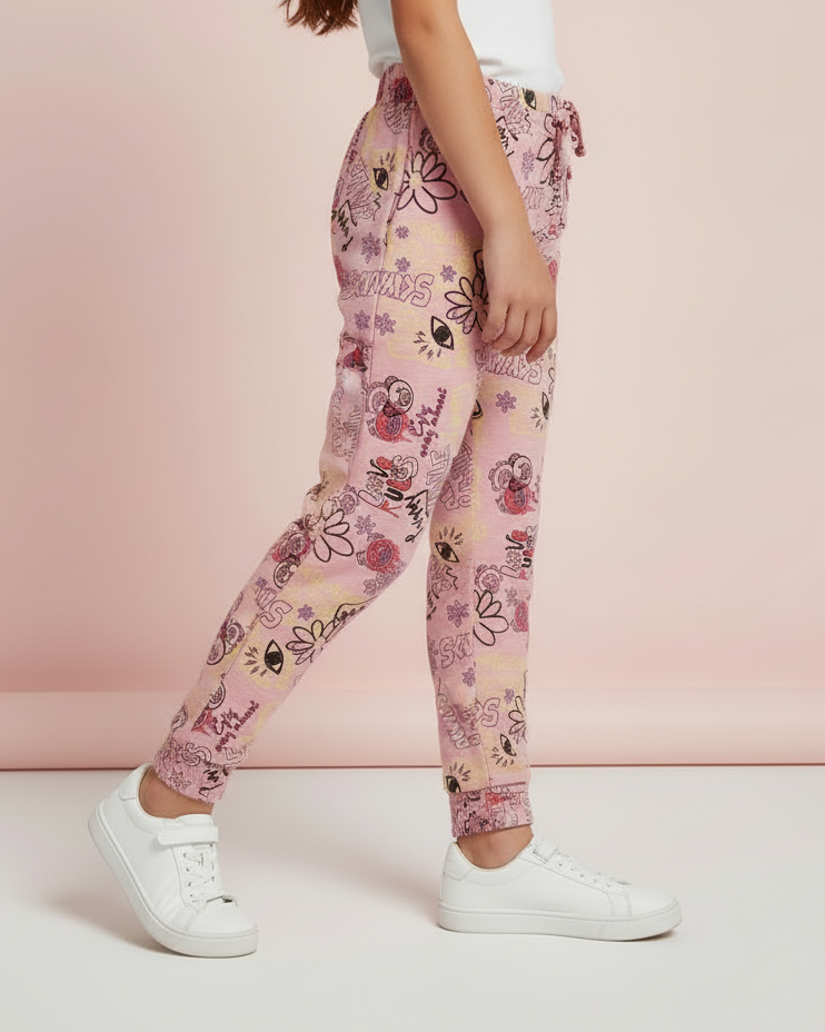 Cozy High-Waist Full-Length Printed Leggings for Children Pink Color