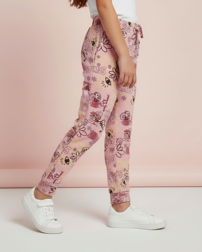 Cozy High-Waist Full-Length Printed Leggings for Children Pink Color