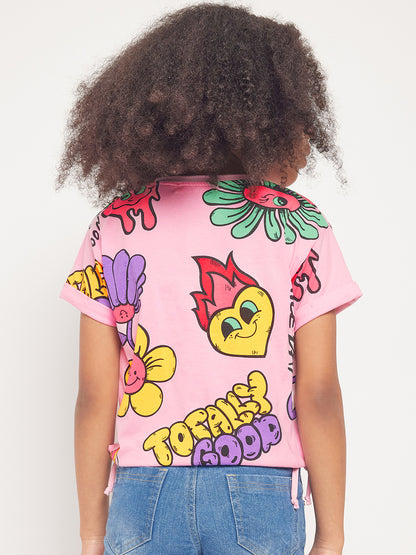 Pampolina Girls Graphic Floral Printed Top-Pink