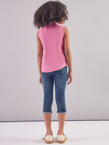 Pamolina Girls Sleeveless Solid Textile Top-Pink