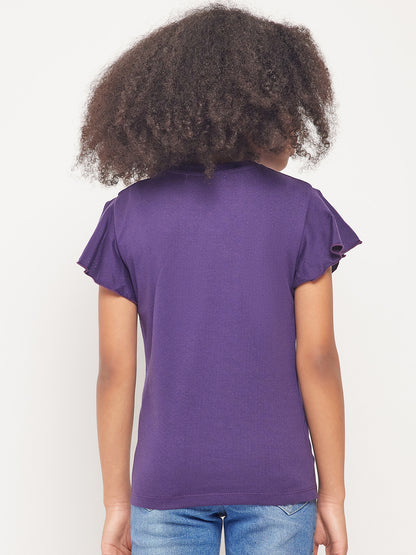 Pampolina Girls Mood Embroidery Printed Top- Purple
