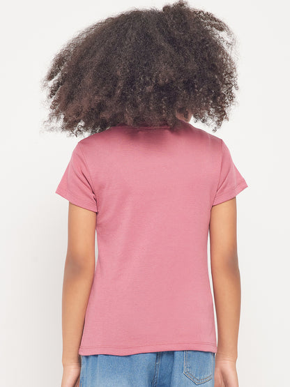 Pampolina Girls Sequined Printed Half Sleeve Top- Onion Pink
