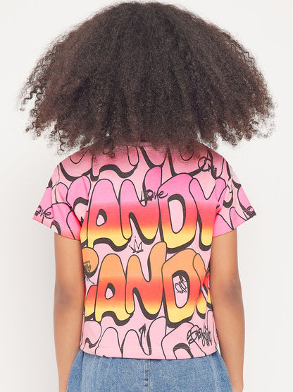 Pampolina Girls Graphic Allover Printed Top-Pink