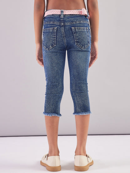 Pampolina Girls Denim Solid Capri- D.Blue