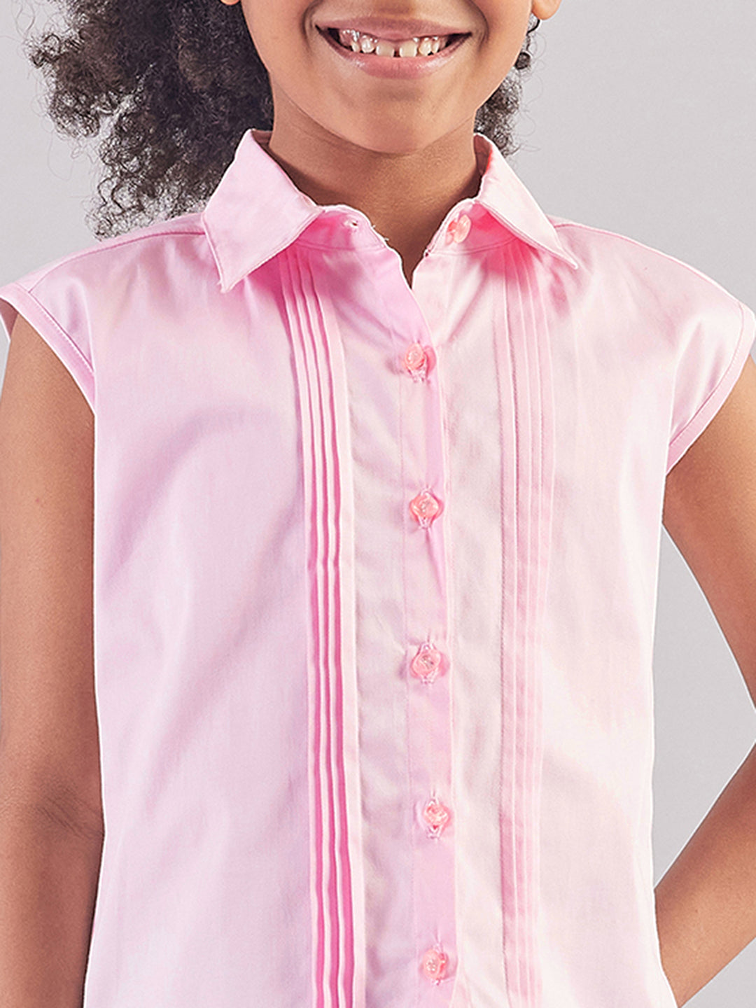 Pampolina Girls Collar Neck Textile Top-Pink