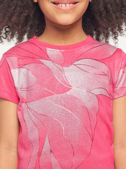 Pampolina Girls Allover Floral Printed Half Sleeve Top-Magenta