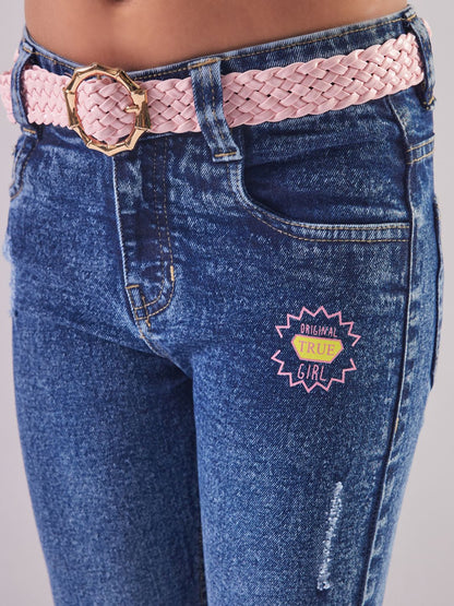 Pampolina Girls Denim Solid Capri- D.Blue