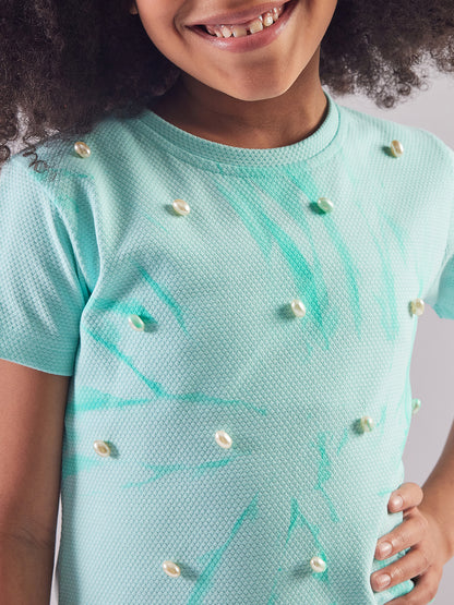 Pampolina Girls Printed Strechable Top-Sky Blue