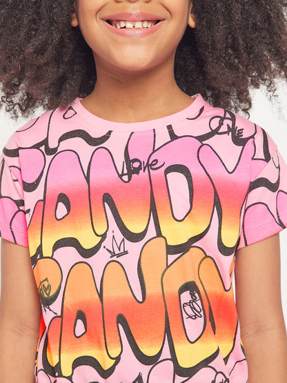 Pampolina Girls Graphic Allover Printed Top-Pink