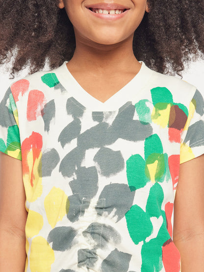 Pampolina Girls Multicolor Printed Top- Green