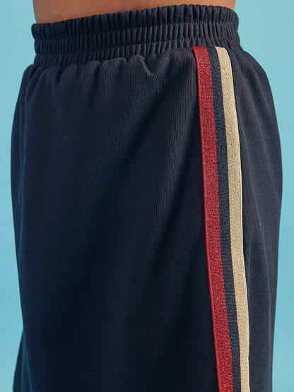 Pampolina Girls Solid Knee Length Skirt-Navy Blue