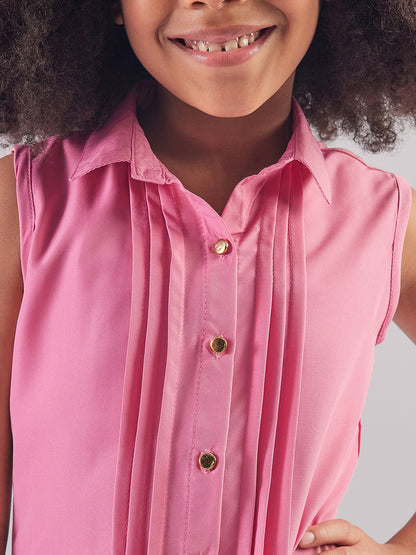 Pamolina Girls Sleeveless Solid Textile Top-Pink