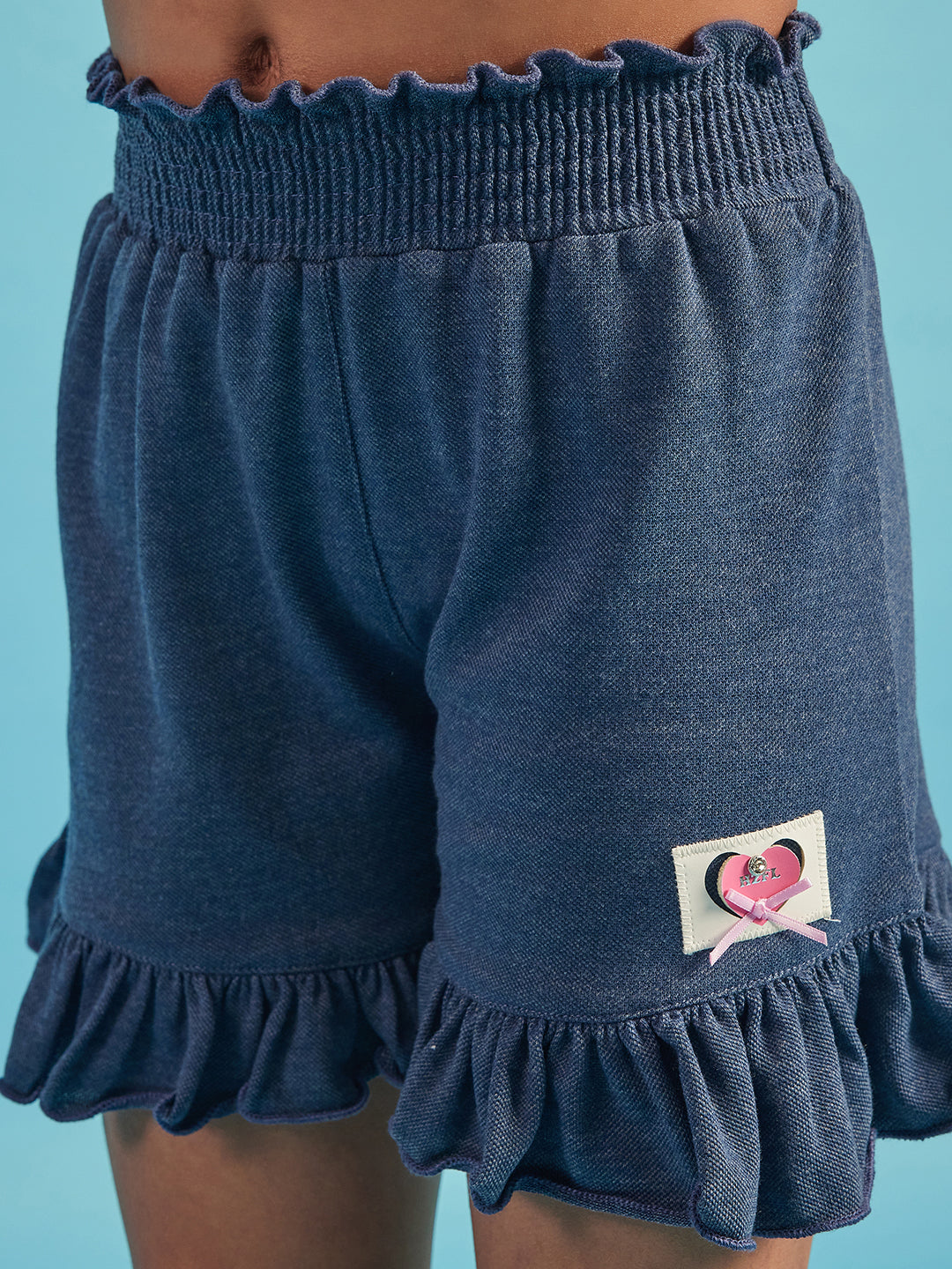 Pampolina Girls Solid Knee Length Shorts- DenimBlue