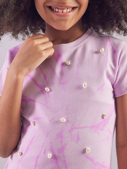 Pampolina  Girls Sequined Printed Top- Lavender