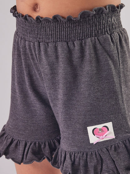 Pampolina Girls Solid Knee Length Shorts- Darkgrey