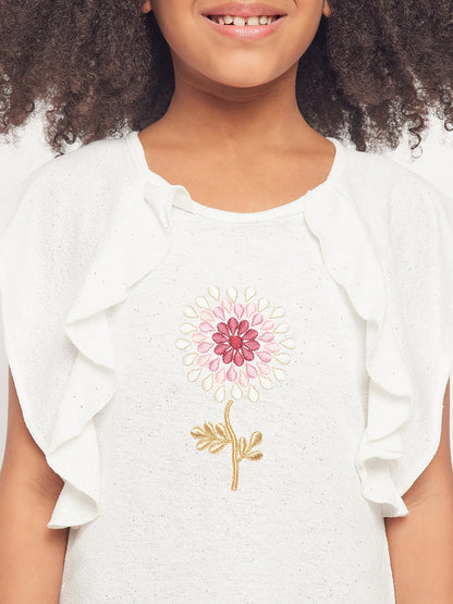 Pampolina Girls Half Sleeve Floral Printed Top-White