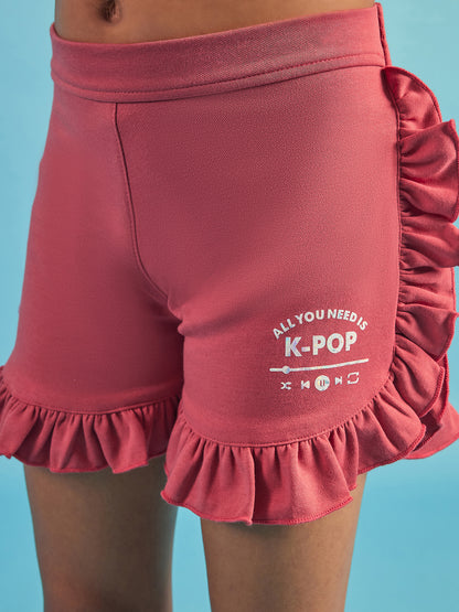 Pampolina Girls Printed Shorts-Coral