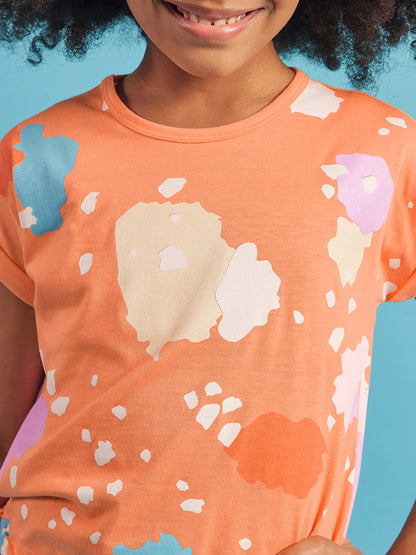 Pampolina Girls Allover Printed Top- Orange