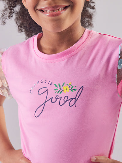 Pampolina Girls Half Sleeve Printed Top- Pink