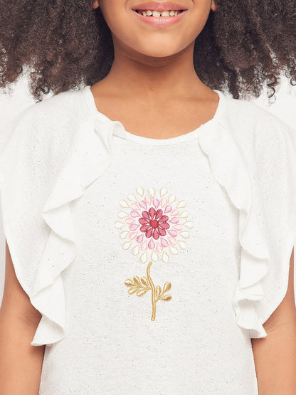 Pampolina Girls Half Sleeve Floral Printed Top-White