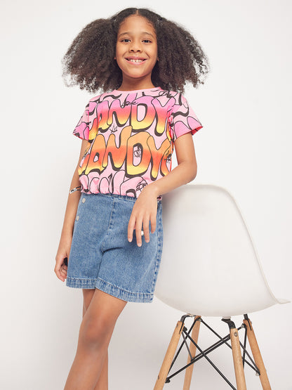 Pampolina Girls Graphic Allover Printed Top-Pink