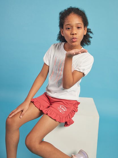 Pampolina Girls Sequin Printed Top- White