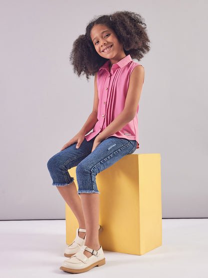 Pamolina Girls Sleeveless Solid Textile Top-Pink