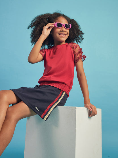Pampolina Girls Solid Knee Length Skirt-Navy Blue