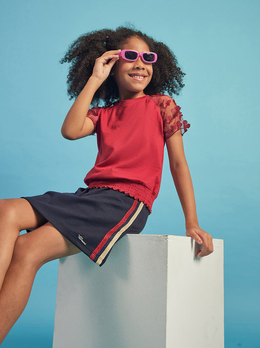 Pampolina Girls Solid Knee Length Skirt-Navy Blue