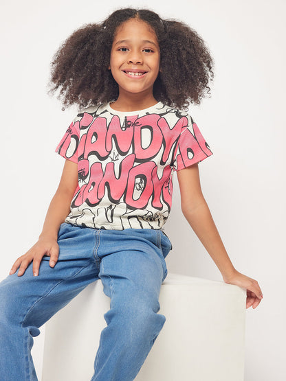 Pampolina Girls Graphic Allover Printed Top-Off-White