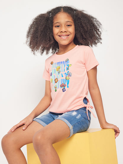 Pampolina Girls Always Stay Printed Top-Peach